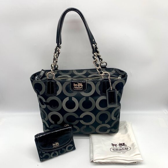 Coach Black & Gray Signature Sateen Madison Tote & Matching Wallet 20483 - Picture 12 of 13